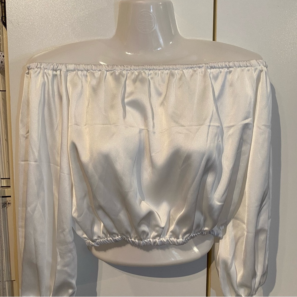 Akira White Satin Off Shoulder Top Size Small NWOT